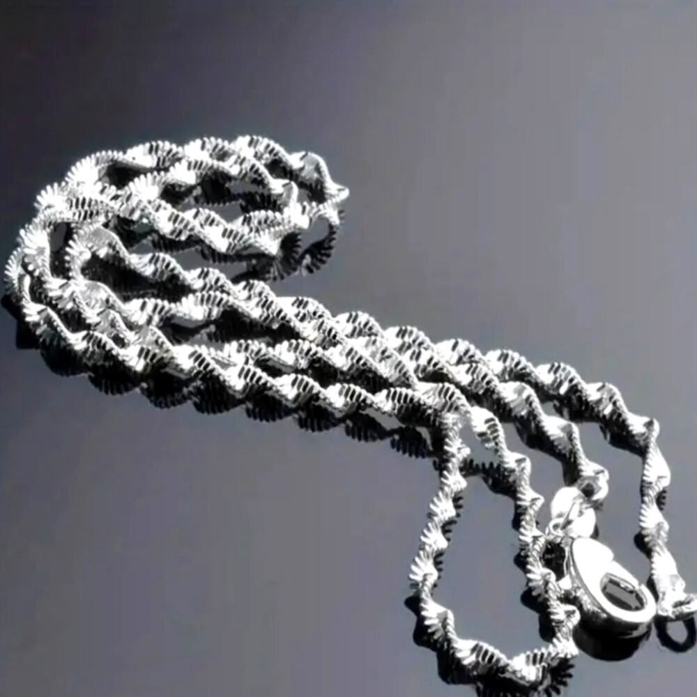 1pc Double Layer Water Wave Chain Necklace, Sterling Silver Plated Necklace